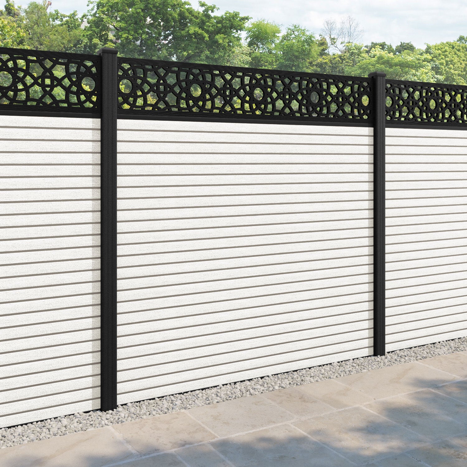 Hudson Ambar Fence Panel - Light Stone - with our composite posts
