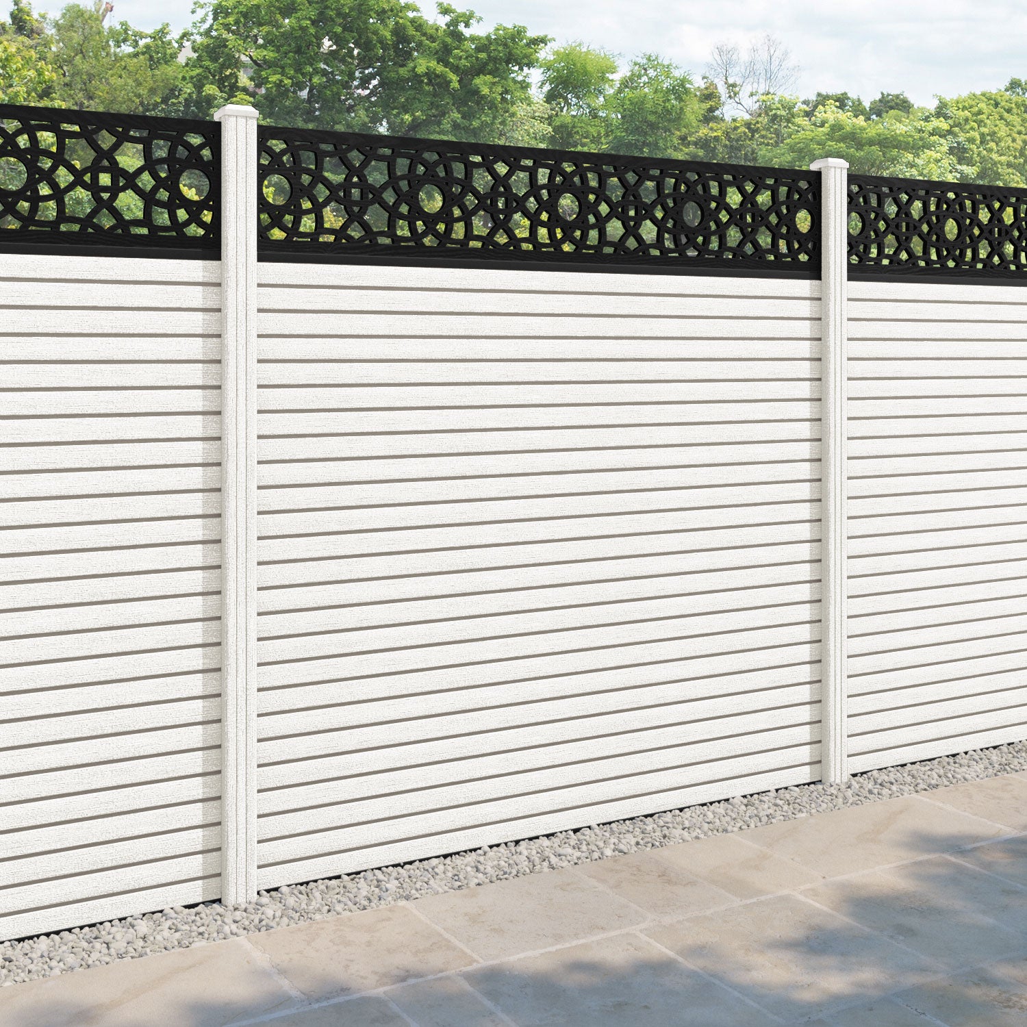 Hudson Ambar Fence Panel - Light Stone - with our composite posts