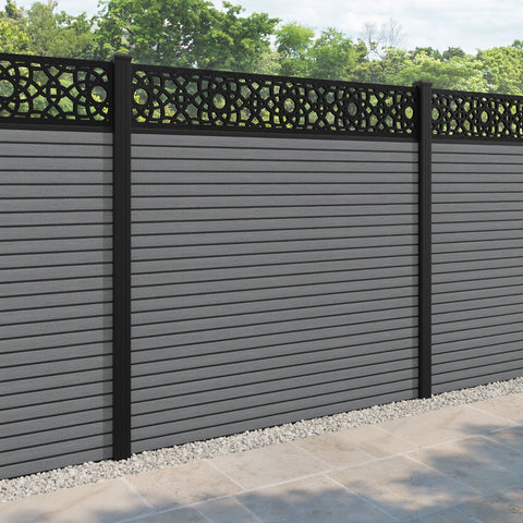 Hudson Ambar Fence Panel - Mid Grey - with our aluminium posts