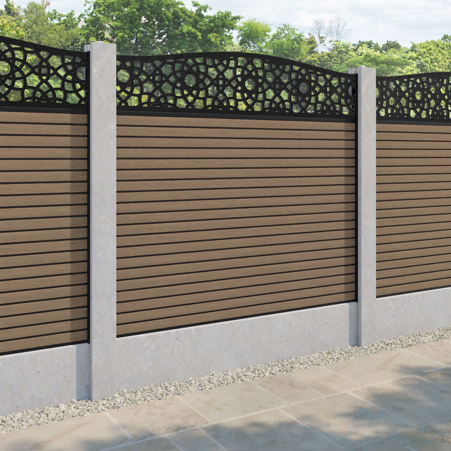 Hudson Ambar Curved Top Fence Panel - Teak - for existing concrete posts
