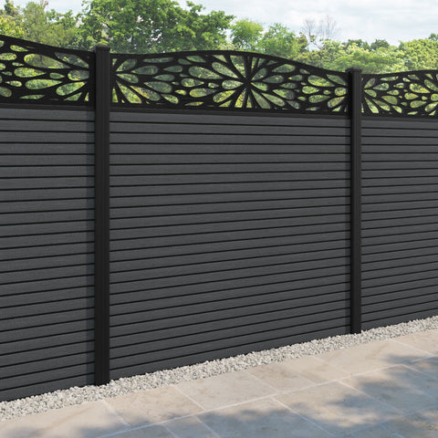 Hudson Blossom Curved Top Fence Panel - Dark Grey - with our aluminium posts