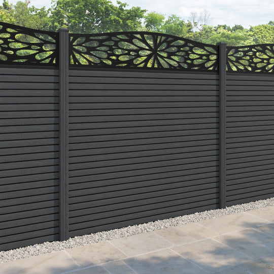 Hudson Blossom Curved Top Fence Panel - Dark Grey - with our composite posts