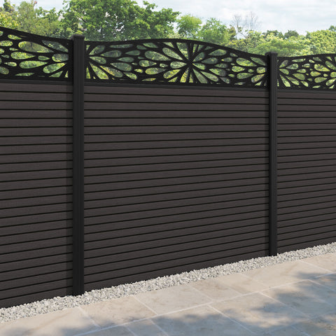 Hudson Blossom Curved Top Fence Panel - Dark Oak - with our aluminium posts