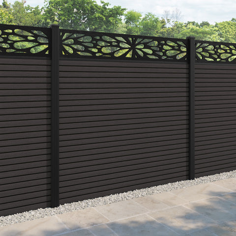 Hudson Blossom Fence Panel - Dark Oak - with our aluminium posts