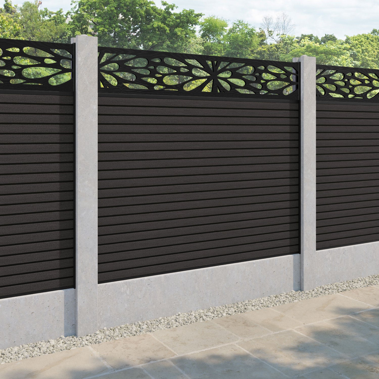 Hudson Blossom Fence Panel - Dark Oak - for existing concrete posts