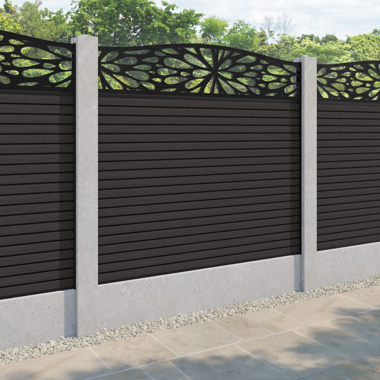 Hudson Blossom Curved Top Fence Panel - Dark Oak - for existing concrete posts