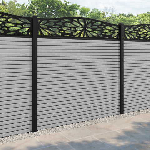 Hudson Blossom Curved Top Fence Panel - Light Grey - with our aluminium posts