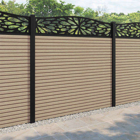 Hudson Blossom Curved Top Fence Panel - Light Oak - with our aluminium posts