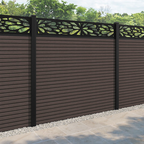 Hudson Blossom Fence Panel - Mid Brown - with our aluminium posts