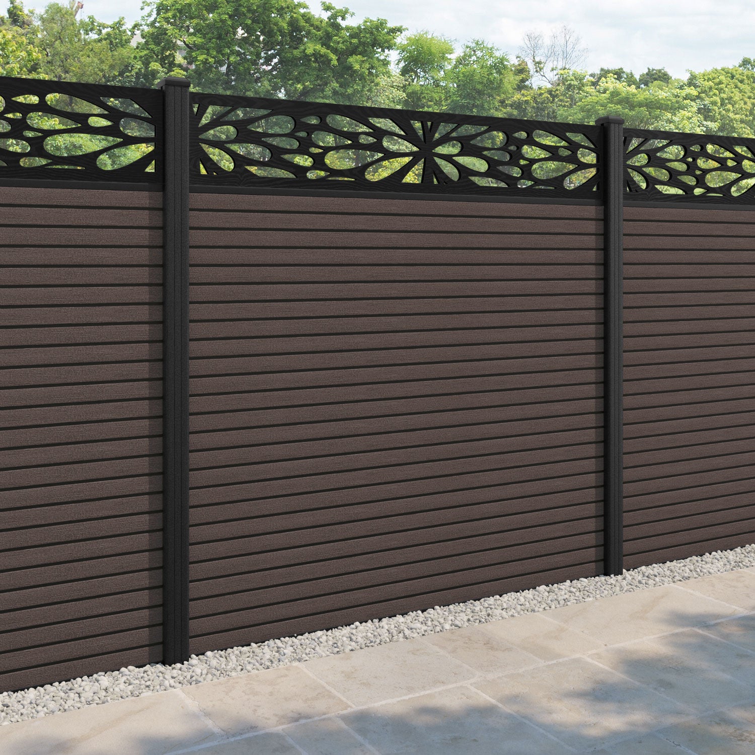 Hudson Blossom Fence Panel - Mid Brown - with our composite posts