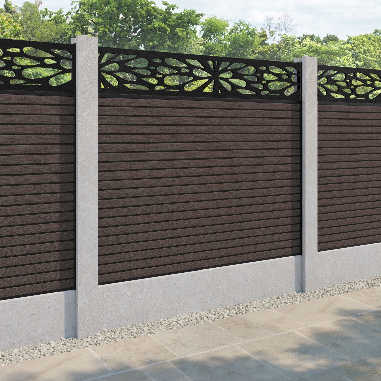 Hudson Blossom Fence Panel - Mid Brown - for existing concrete posts