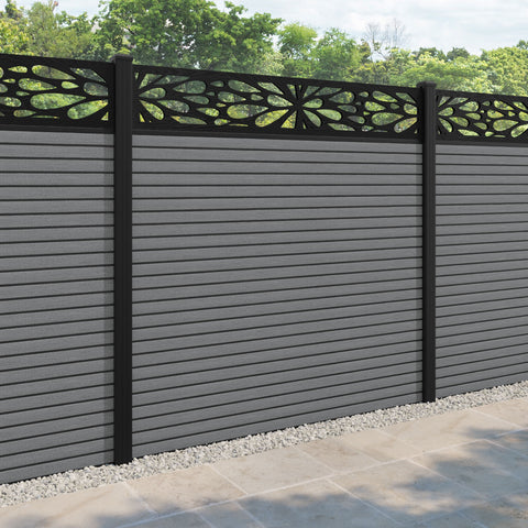 Hudson Blossom Fence Panel - Mid Grey - with our aluminium posts