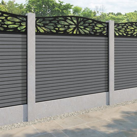 Hudson Blossom Curved Top Fence Panel - Mid Grey - for existing concrete posts