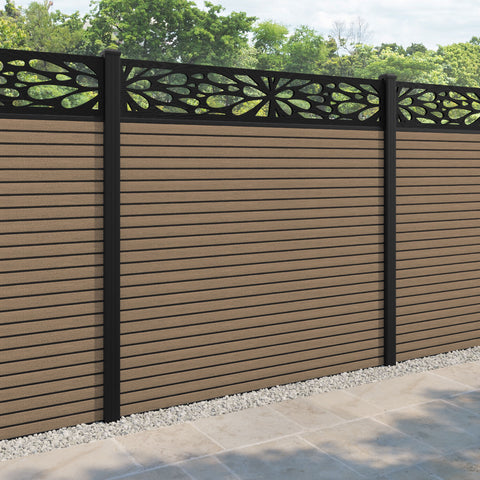 Hudson Blossom Fence Panel - Teak - with our aluminium posts