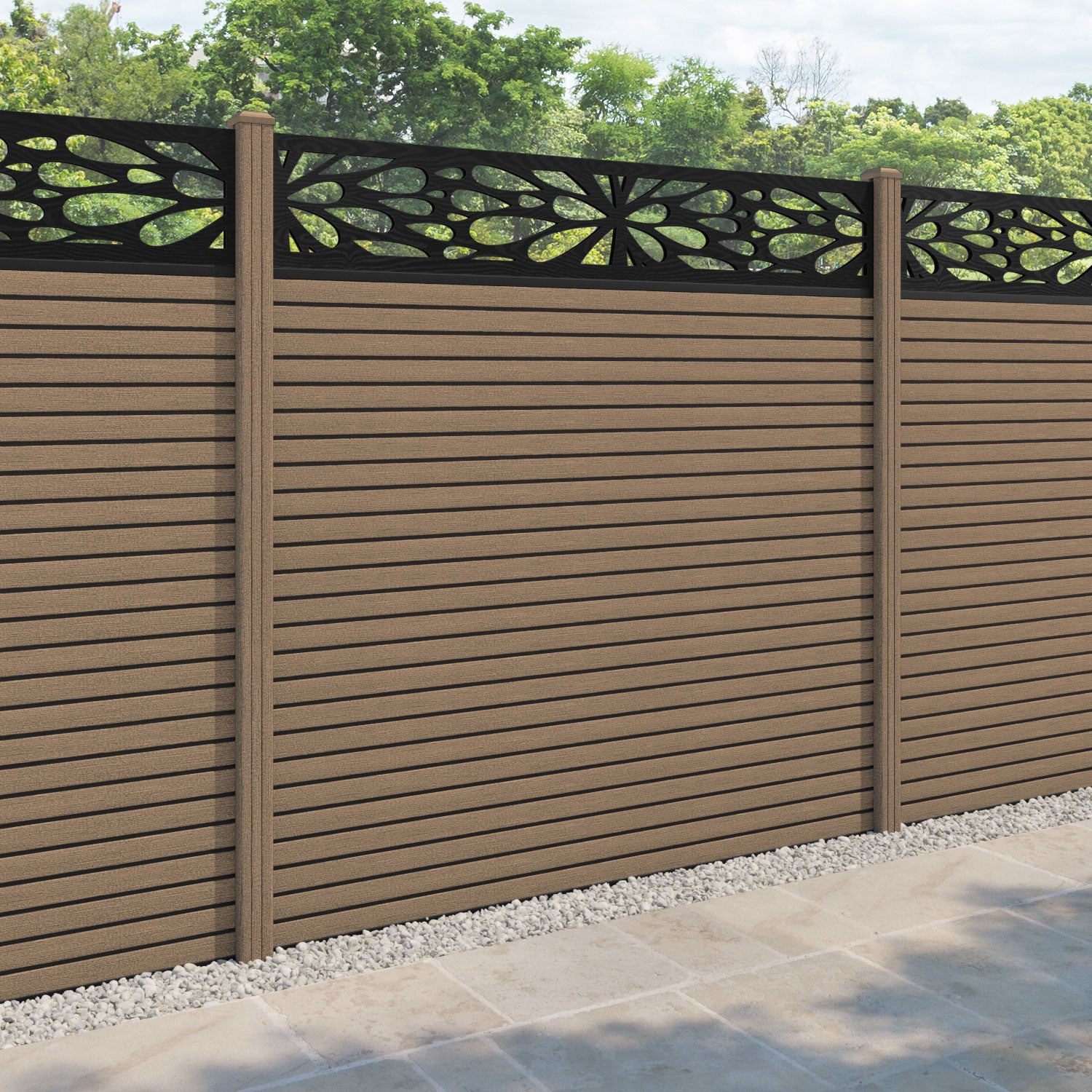 Hudson Blossom Fence Panel - Teak - with our composite posts