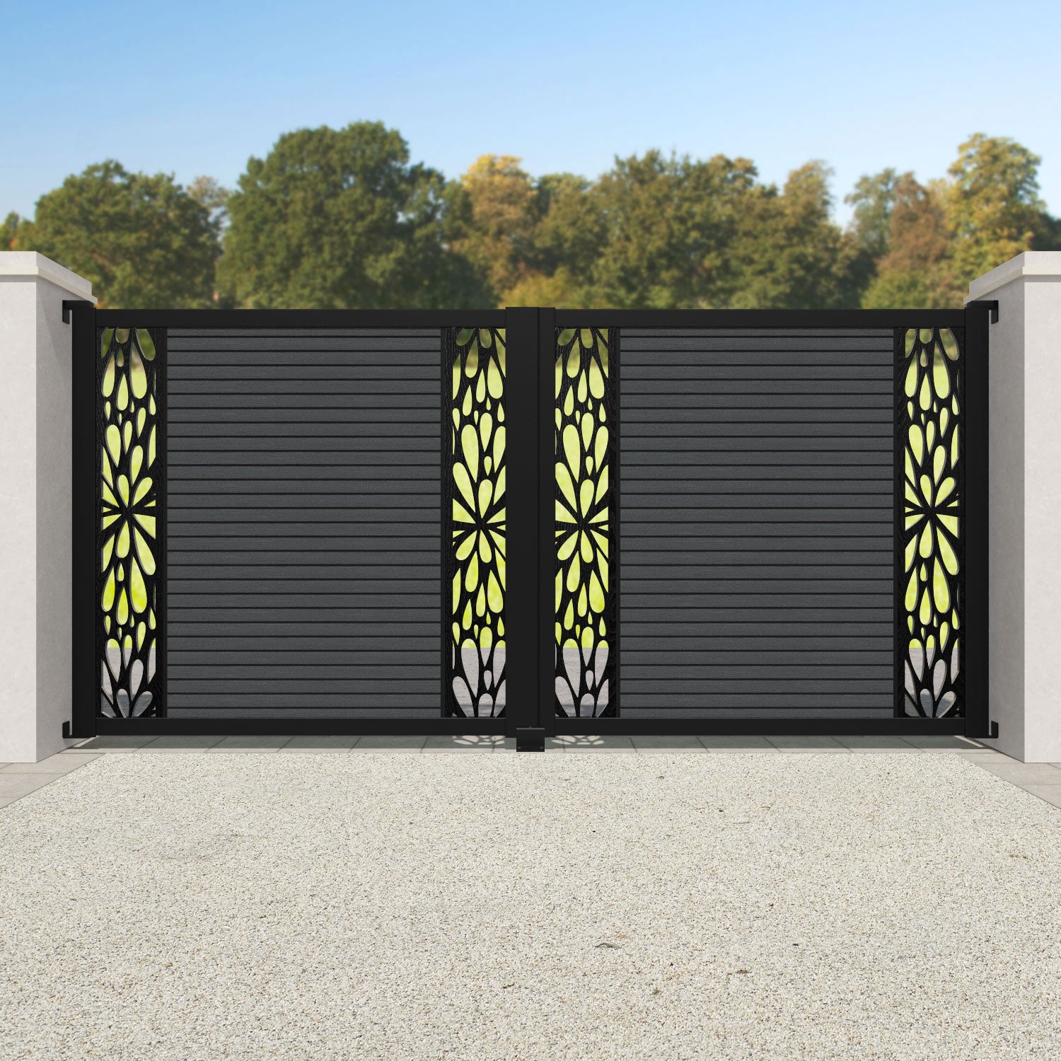 Hudson Blossom Straight Top Driveway Gate - Dark Grey - Middle & End Screen