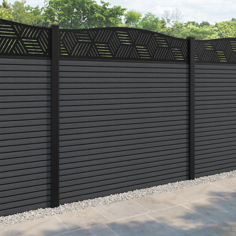 Hudson Cubed Curved Top Fence Panel - Dark Grey - with our aluminium posts