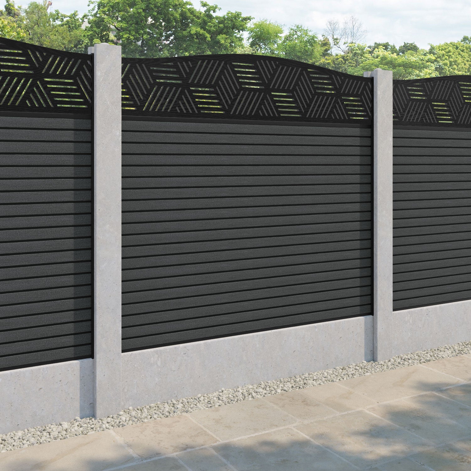 Hudson Cubed Curved Top Fence Panel - Dark Grey - for existing concrete posts