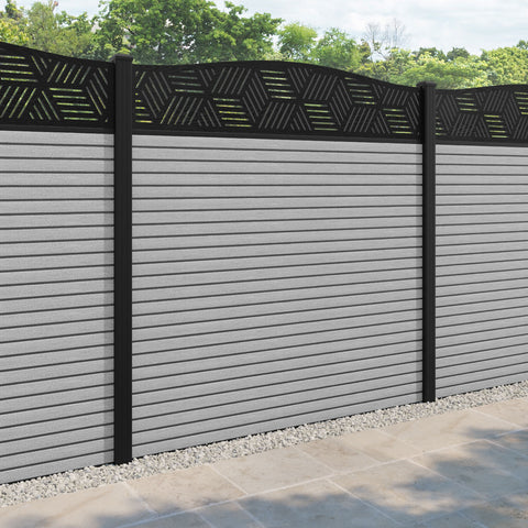 Hudson Cubed Curved Top Fence Panel - Light Grey - with our aluminium posts