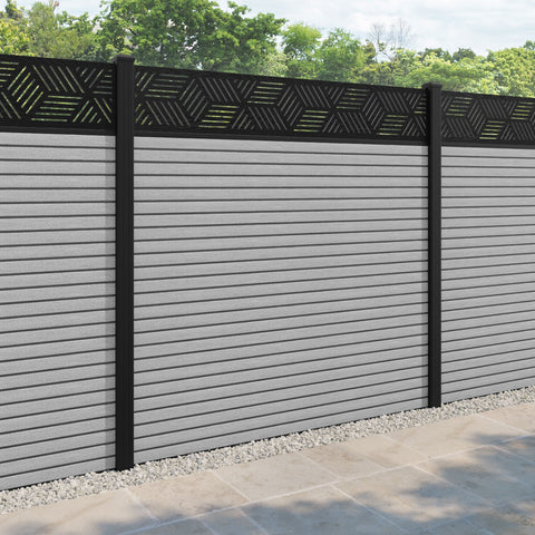 Hudson Cubed Fence Panel - Light Grey - with our aluminium posts