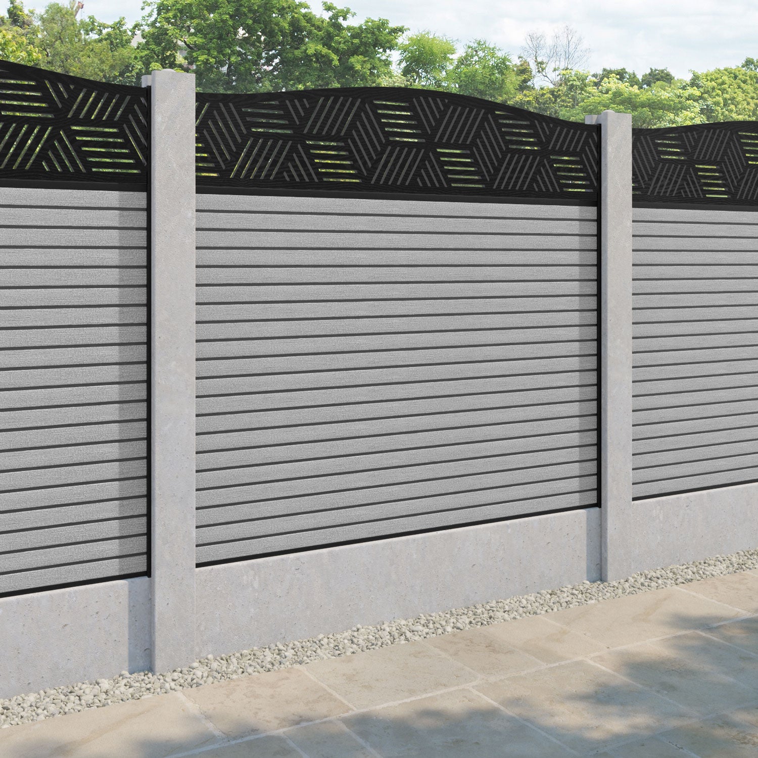 Hudson Cubed Curved Top Fence Panel - Light Grey - for existing concrete posts