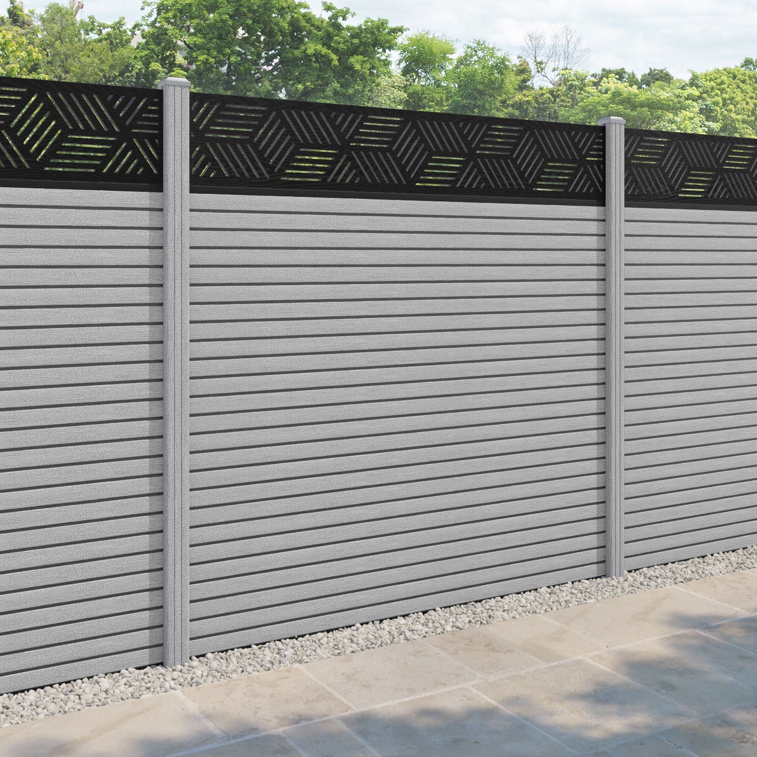 Hudson Cubed Fence Panel - Light Grey - with our composite posts