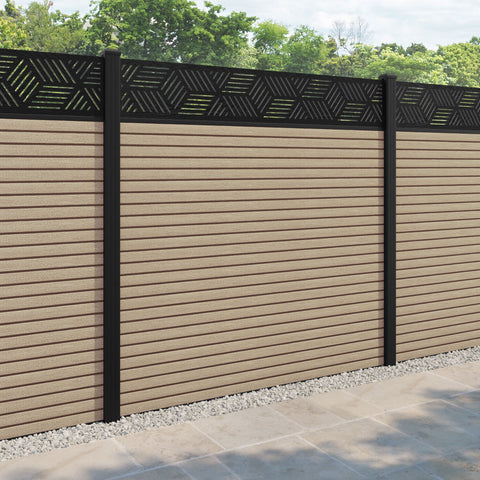 Hudson Cubed Fence Panel - Light Oak - with our aluminium posts