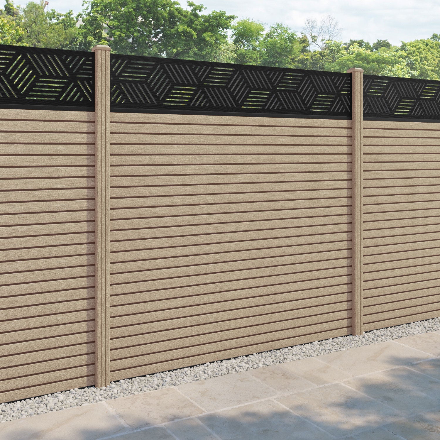 Hudson Cubed Fence Panel - Light Oak - with our composite posts