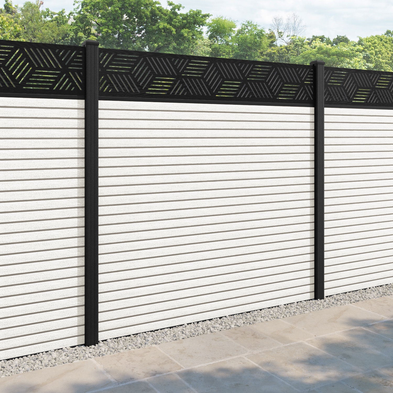 Hudson Cubed Fence Panel - Light Stone - with our composite posts
