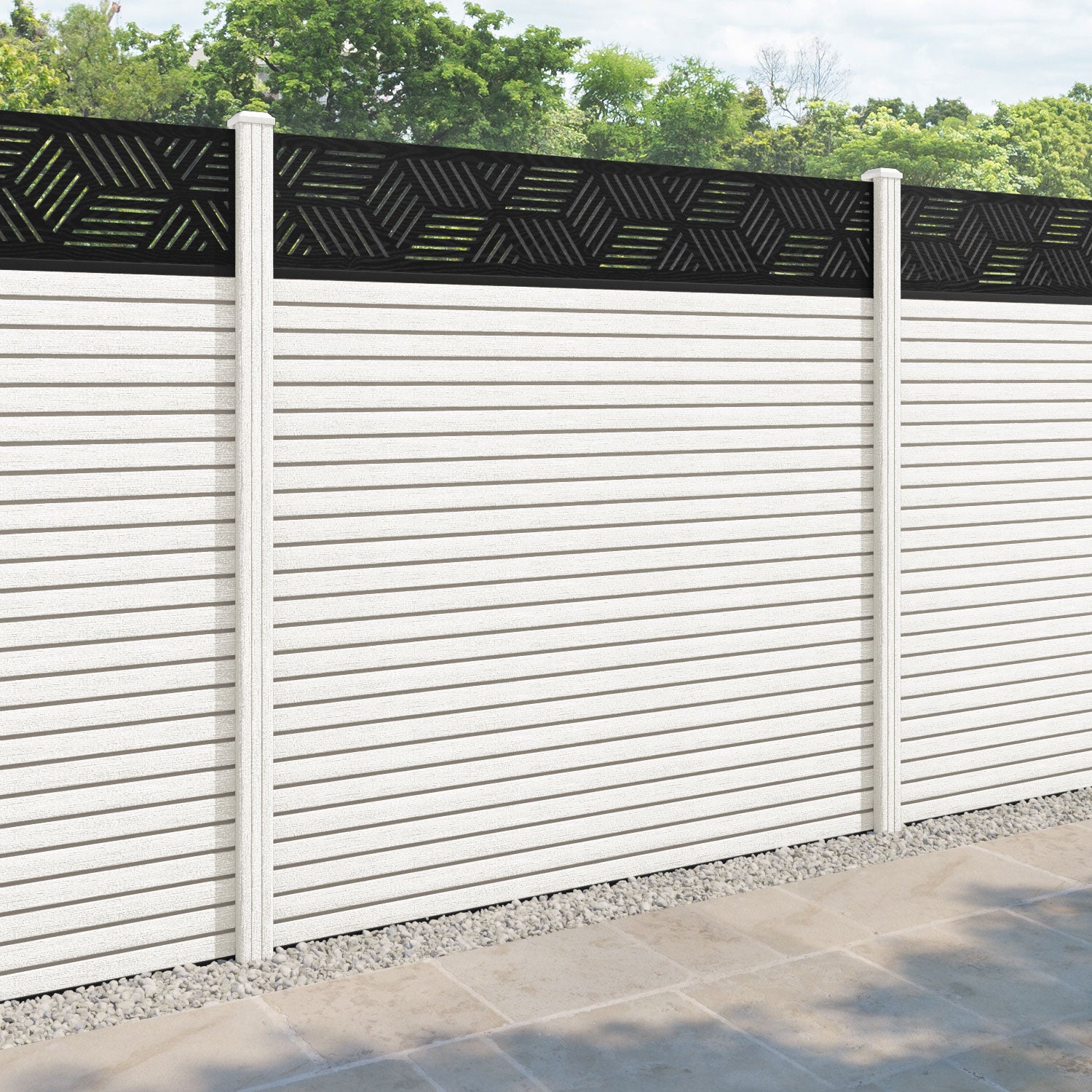 Hudson Cubed Fence Panel - Light Stone - with our composite posts