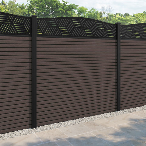 Hudson Cubed Curved Top Fence Panel - Mid Brown - with our aluminium posts
