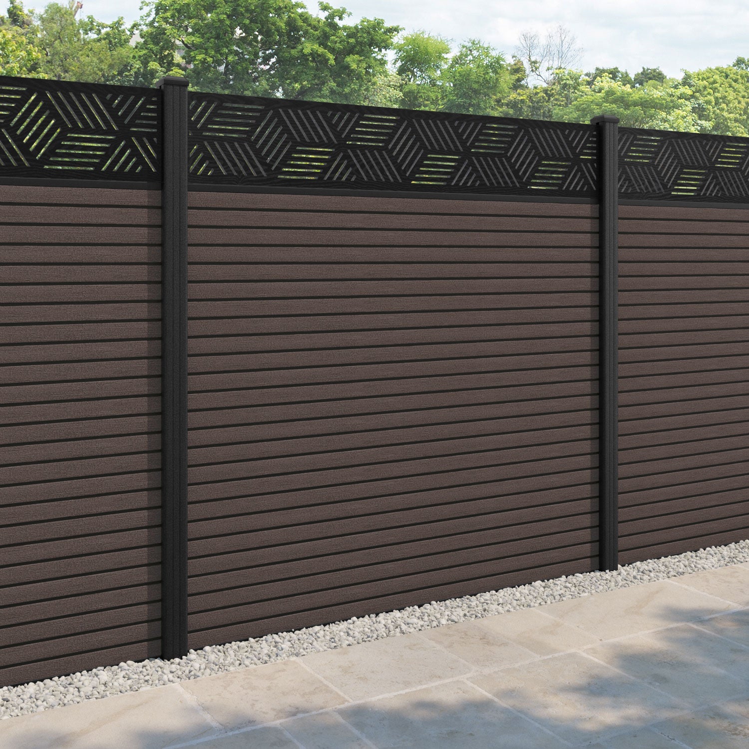 Hudson Cubed Fence Panel - Mid Brown - with our composite posts
