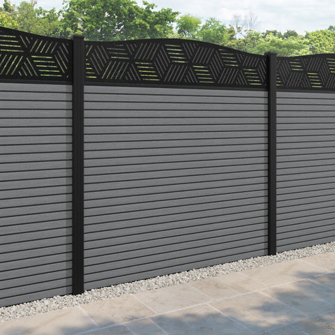 Hudson Cubed Curved Top Fence Panel - Mid Grey - with our aluminium posts