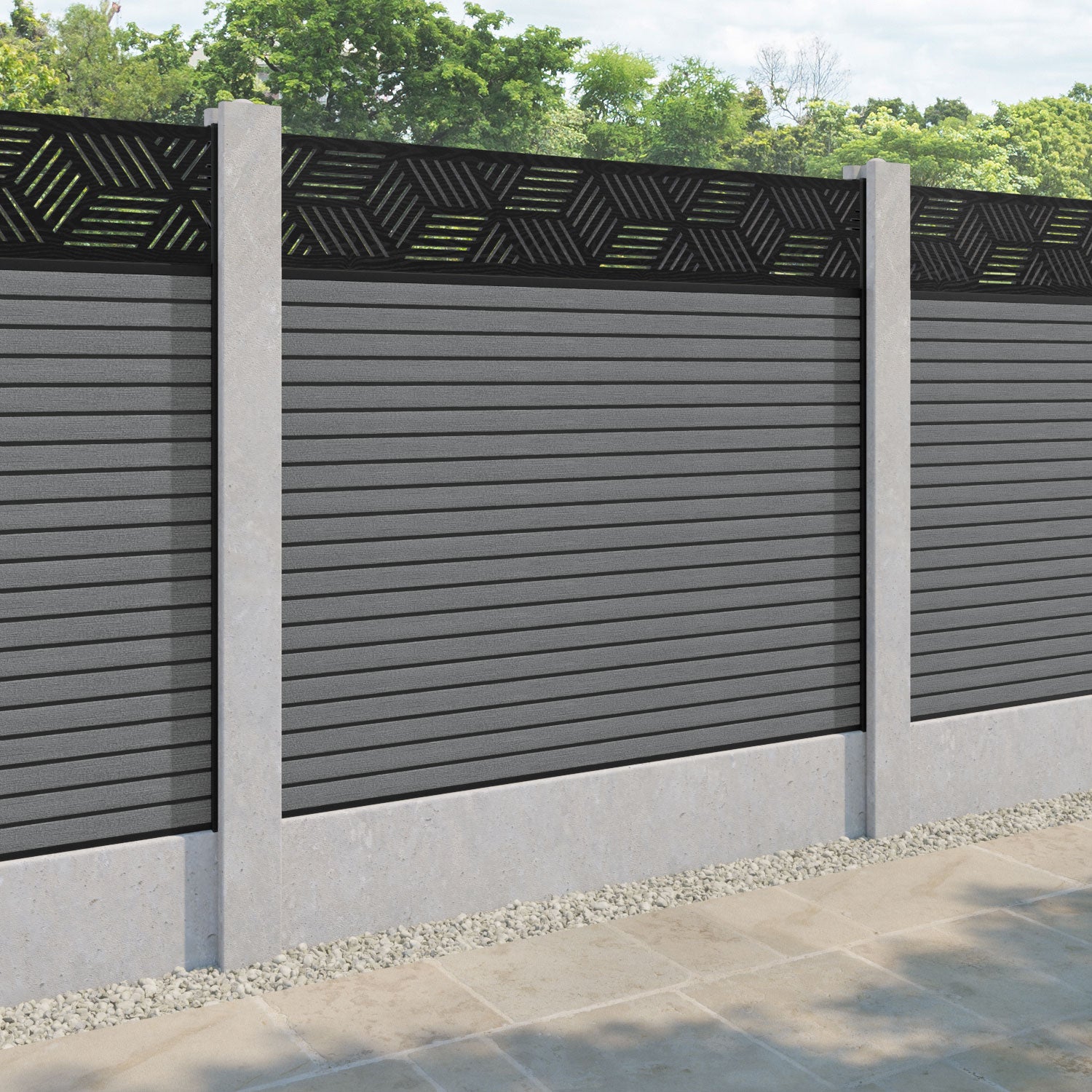 Hudson Cubed Fence Panel - Mid Grey - for existing concrete posts