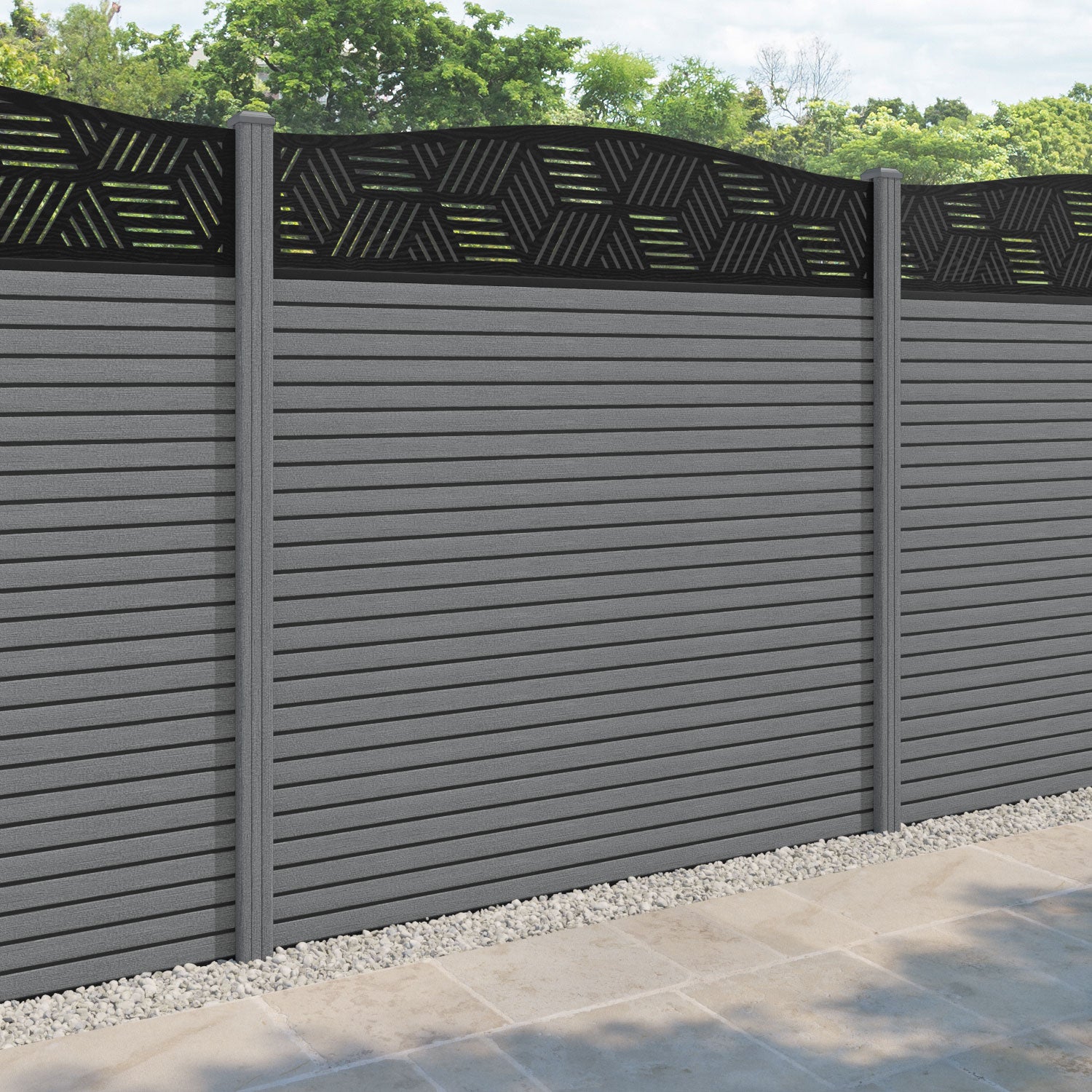 Hudson Cubed Curved Top Fence Panel - Mid Grey - with our composite posts