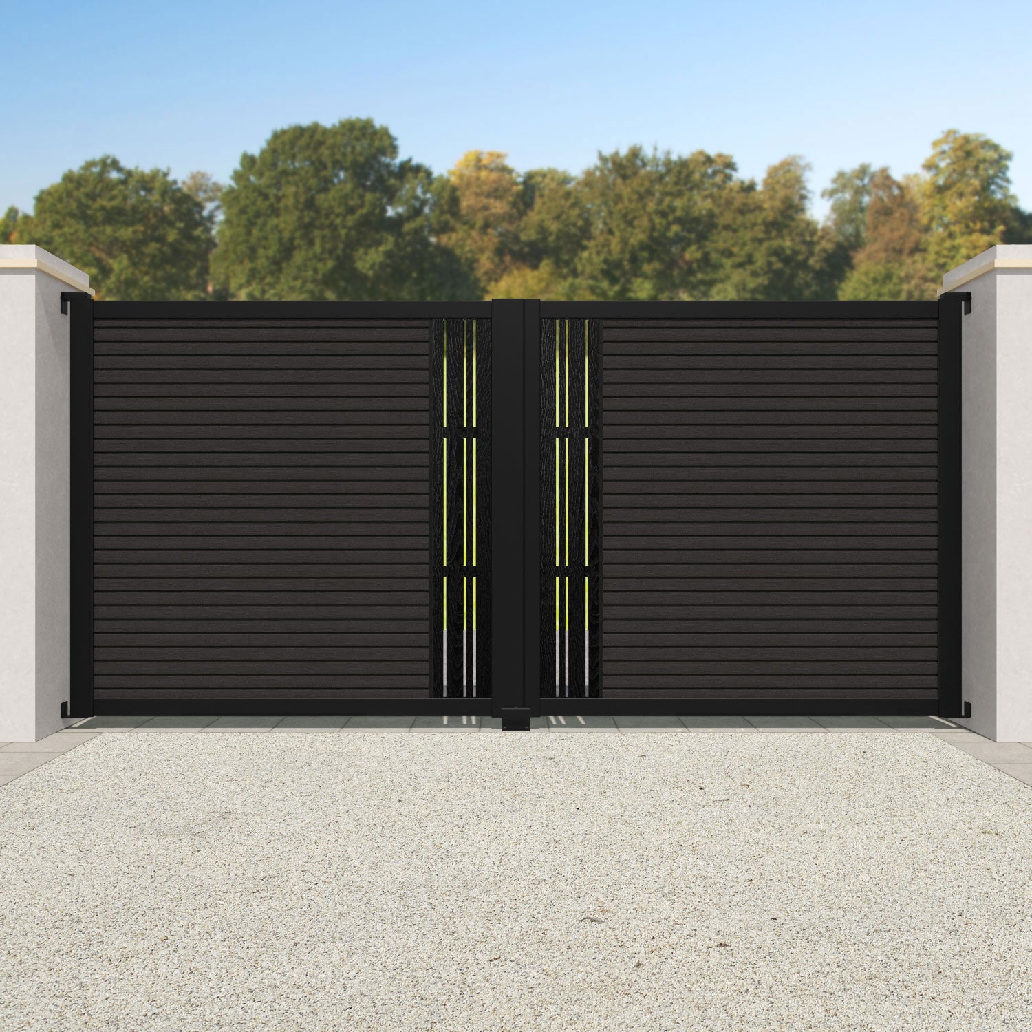 Hudson Linea Straight Top Driveway Gate - Dark Oak - Middle Screen