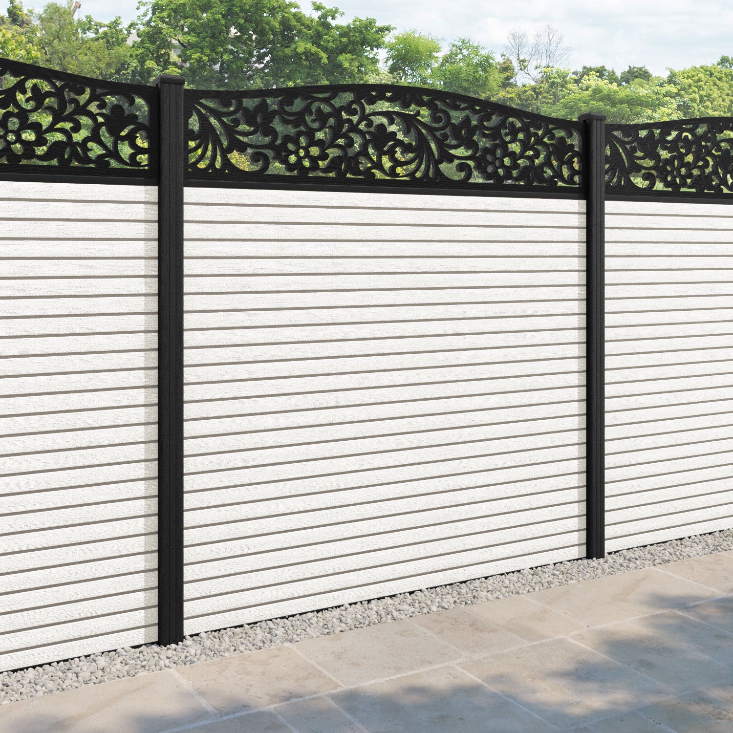 Hudson Eden Curved Top Fence Panel - Light Stone - with our composite posts