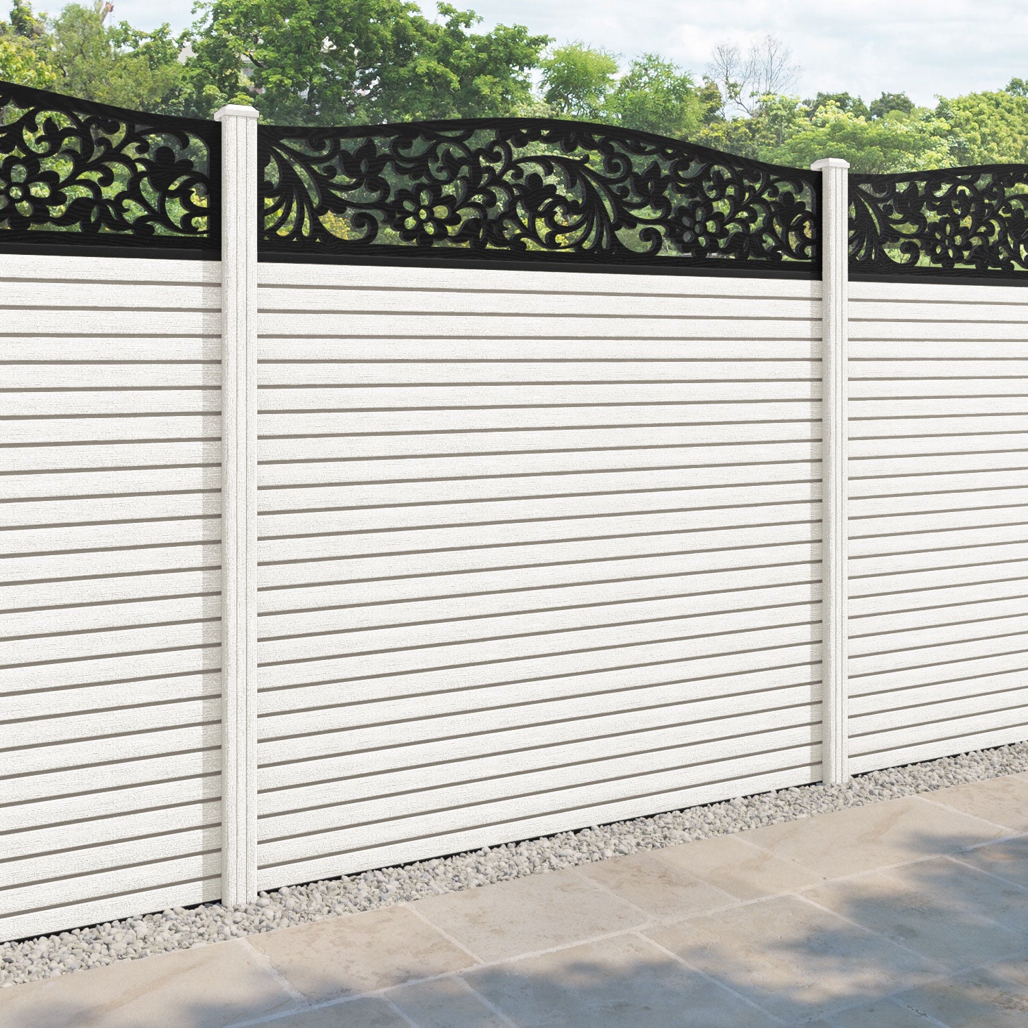 Hudson Eden Curved Top Fence Panel - Light Stone - with our composite posts