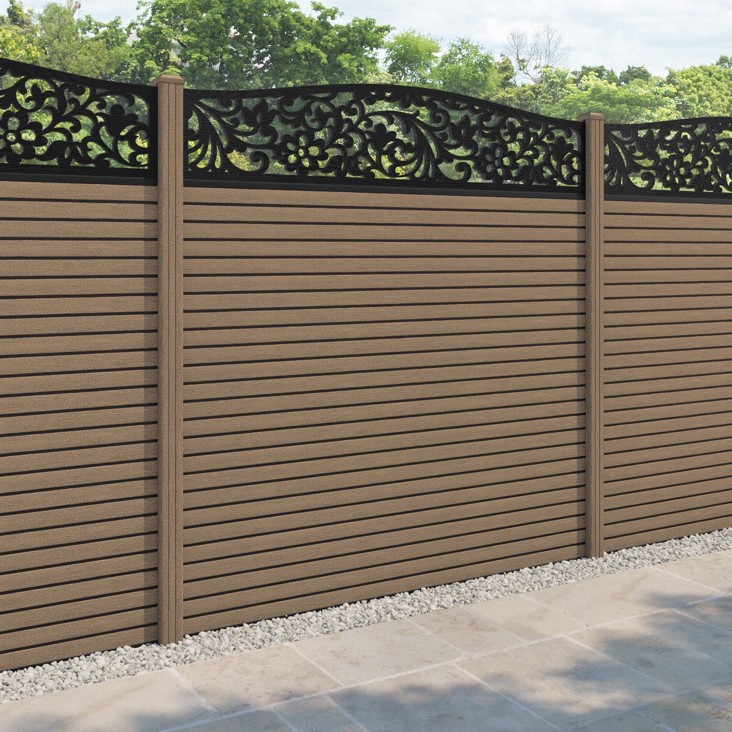 Hudson Eden Curved Top Fence Panel - Teak - with our composite posts