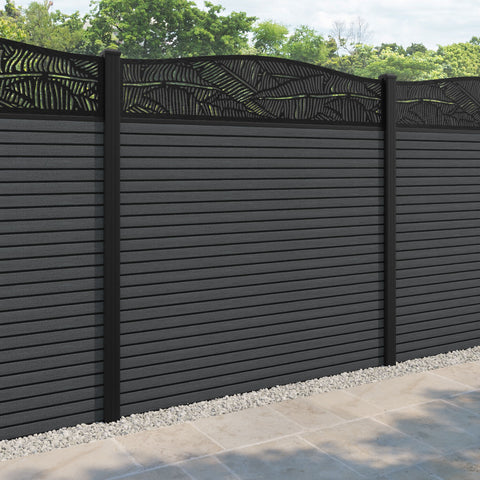 Hudson Feather Curved Top Fence Panel - Dark Grey - with our aluminium posts