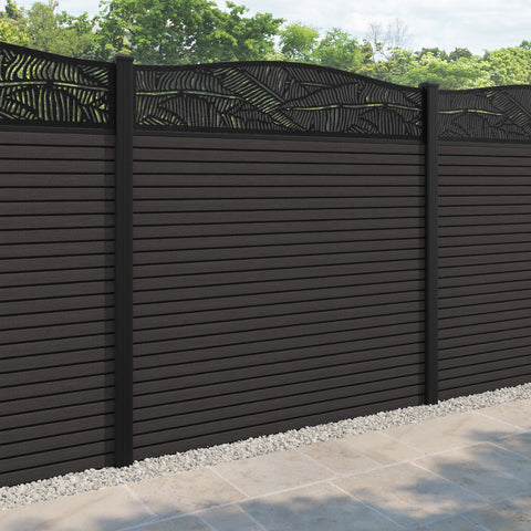 Hudson Feather Curved Top Fence Panel - Dark Oak - with our aluminium posts