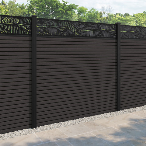 Hudson Feather Fence Panel - Dark Oak - with our aluminium posts