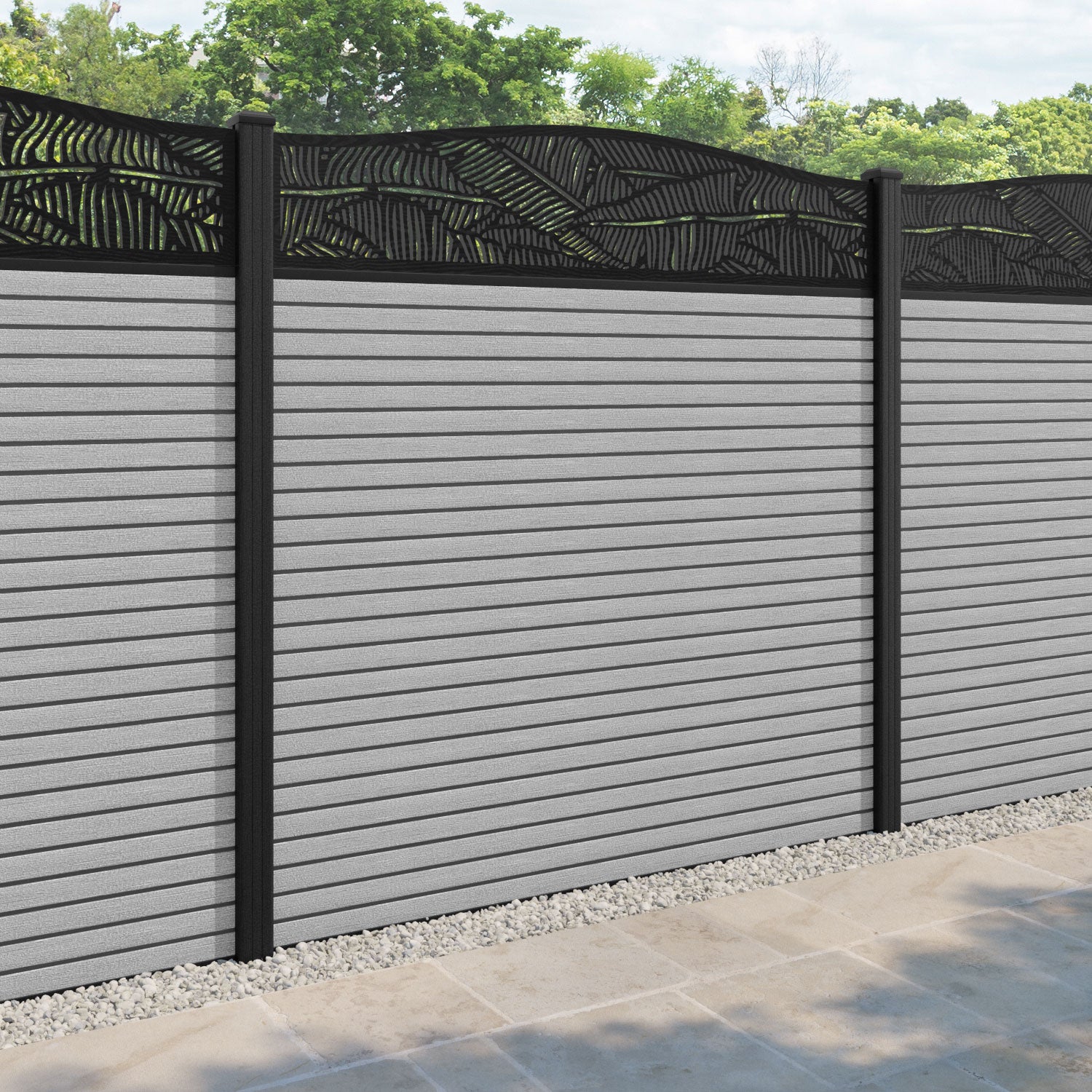 Hudson Feather Curved Top Fence Panel - Light Grey - with our composite posts