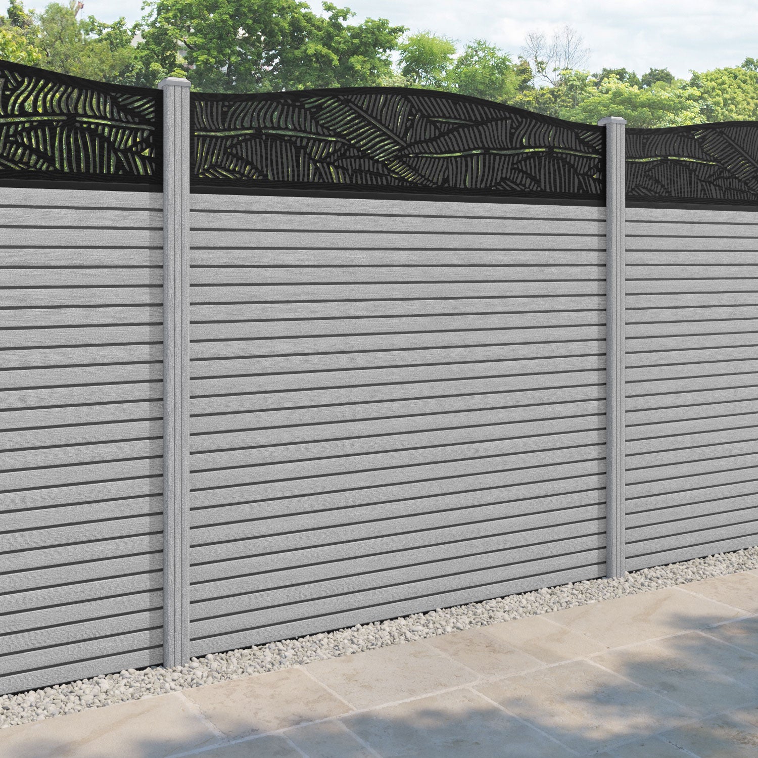 Hudson Feather Curved Top Fence Panel - Light Grey - with our composite posts