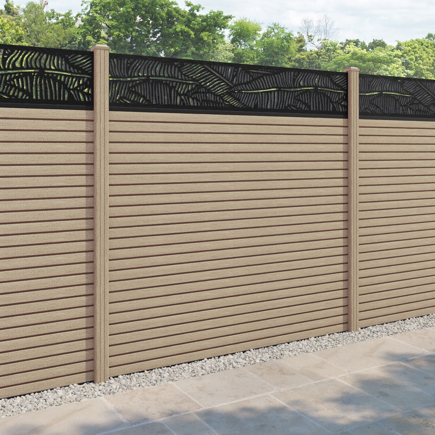 Hudson Feather Fence Panel - Light Oak - with our composite posts