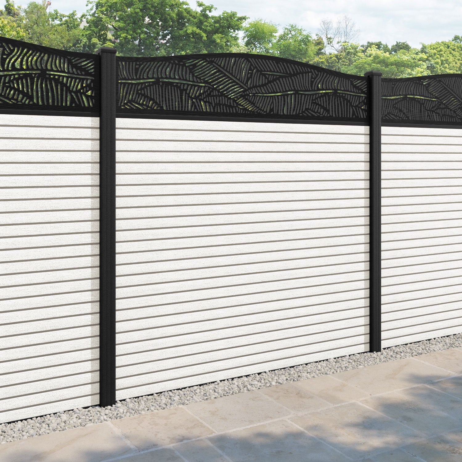 Hudson Feather Curved Top Fence Panel - Light Stone - with our composite posts