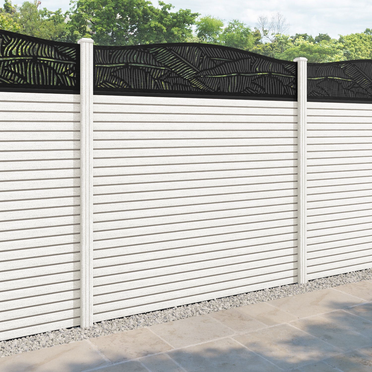 Hudson Feather Curved Top Fence Panel - Light Stone - with our composite posts