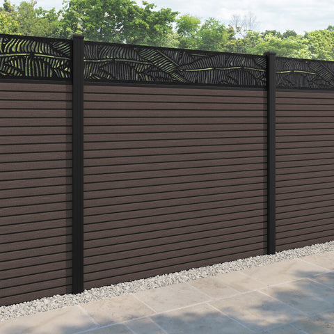 Hudson Feather Fence Panel - Mid Brown - with our aluminium posts