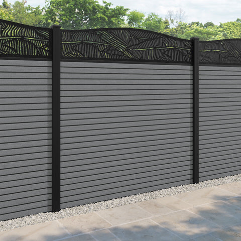 Hudson Feather Curved Top Fence Panel - Mid Grey - with our aluminium posts