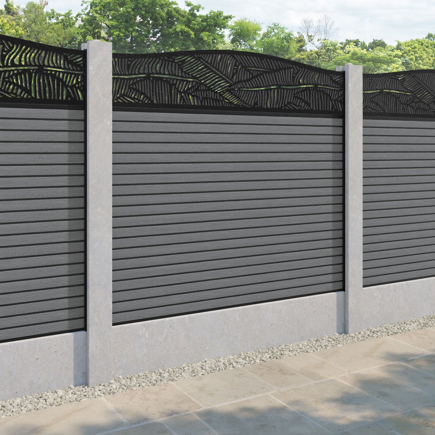 Hudson Feather Curved Top Fence Panel - Mid Grey - for existing concrete posts
